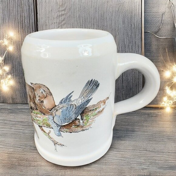 Vintage West Germany Stoneware Pottery Large Coffee Mug Cup Animal Hunting Scene - Picture 1 of 12